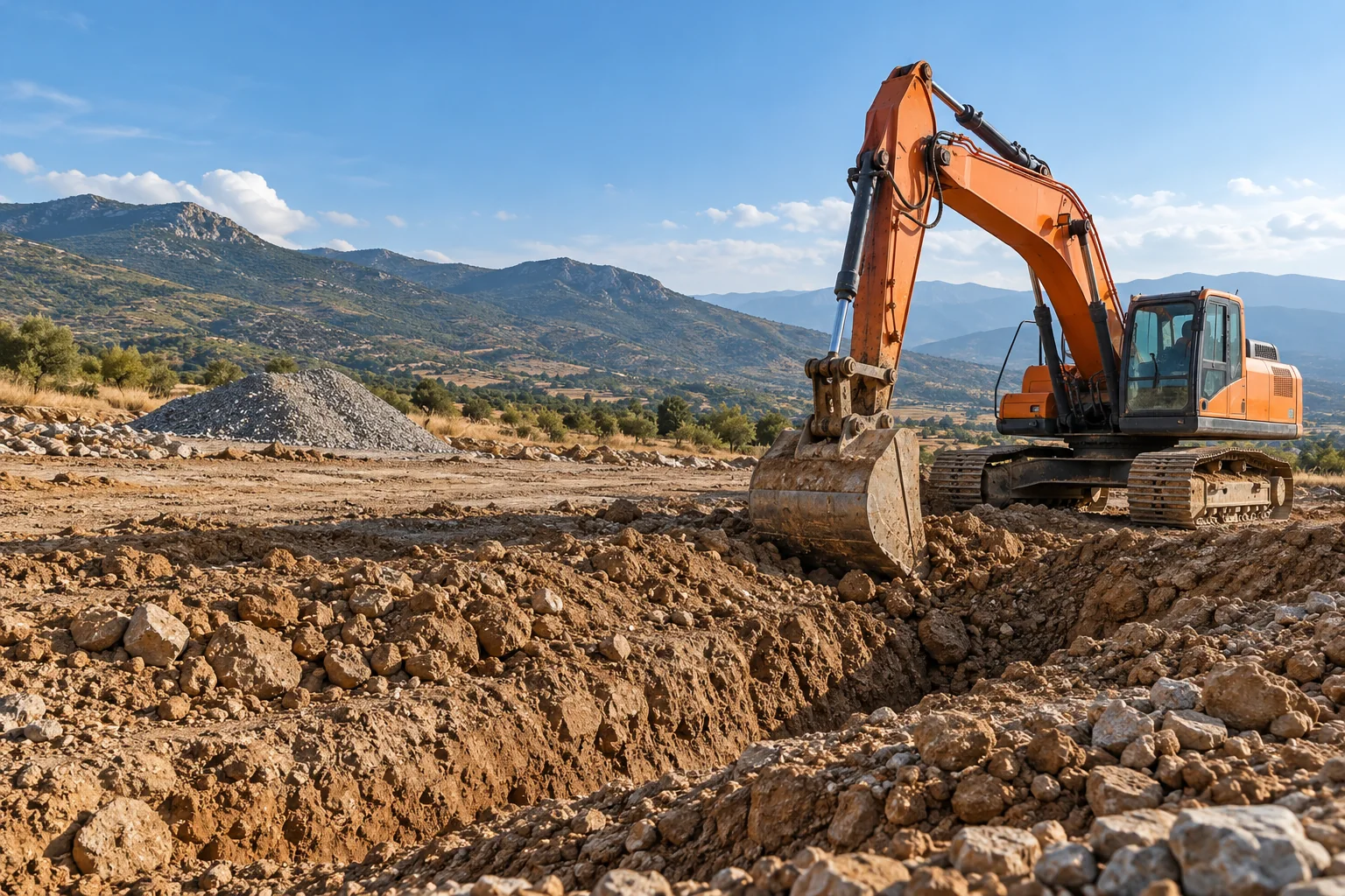 Ενδεικτική εικόνα εκσκαφέα σε χωματουργικές εργασίες, δημιουργημένη με τεχνητή νοημοσύνη