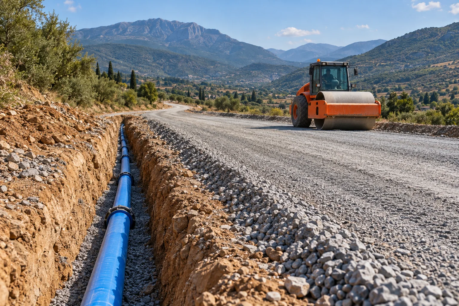 Ενδεικτική εικόνα οδοποιίας και δικτύου ύδρευσης, δημιουργημένη με τεχνητή νοημοσύνη