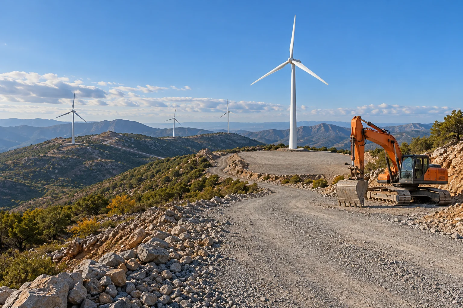Ενδεικτική εικόνα υποδομών αιολικού πάρκου, δημιουργημένη με τεχνητή νοημοσύνη